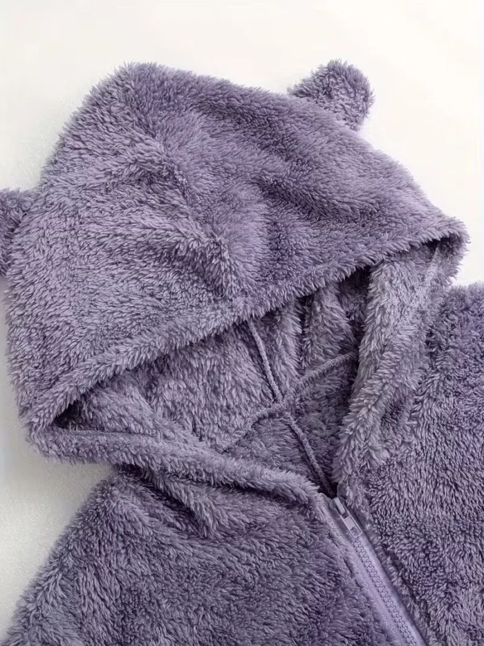 Cozy Fuzzy Hooded Onesie Pajamas for Women – Long Sleeve Zip Up Jumpsuit Sleepwear - Image 4