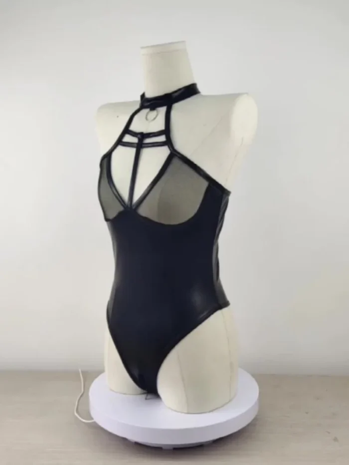 Women's Wet Look Cage Bodysuit Black Latex Backless Teddy Lingeries - Image 4