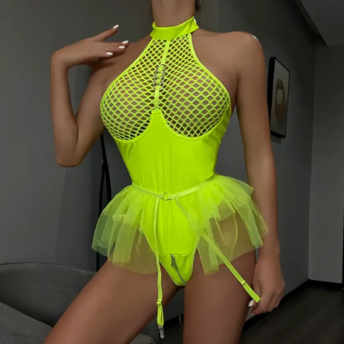 Latex Teddy Babydolls Leather Fishnet See-Through Teddy Lingerie Zip Crotch Bodysuits - Image 28