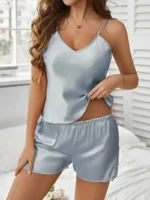 Satin Lace-Trim Cami Shorts Pajamas Set - Image 35