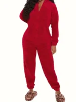 Cozy Fuzzy Hooded Onesie Pajamas for Women – Long Sleeve Zip Up Jumpsuit Sleepwear - Image 36