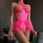 Latex Teddy Babydolls Leather Fishnet See-Through Teddy Lingerie Zip Crotch Bodysuits - Image 33