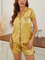 Two-Piece Satin Silk Short Sleeve Top & Shorts Women's Pajama Set