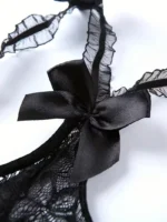 Sexy Floral Lace Trim Open Bust Crotchless Teddy Lingerie - Image 5