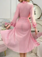 Kiss Me Sheer Mesh Lace Trim Long Robe – Pink - Image 4