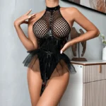 Latex Teddy Babydolls Leather Fishnet See-Through Teddy Lingerie Zip Crotch Bodysuits - Image 5
