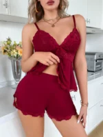 Lace Trim Cami Shorts Set Sexy Lingerie Set - Image 5
