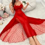 Sexy Sheer Mesh Lace Polka Dot Long Nightdress Babydoll Lingerie For Bridal Honeymoon Wedding - Image 6