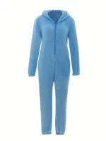 Cozy Fuzzy Hooded Onesie Pajamas for Women – Long Sleeve Zip Up Jumpsuit Sleepwear - Image 43