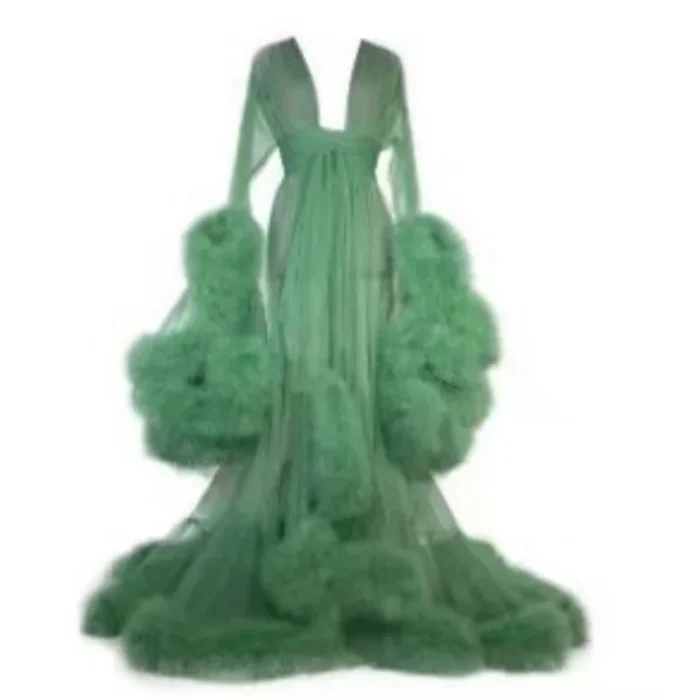 Glamorous Sheer Feather Trim Long Robe - Image 17