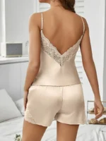 Satin Lace-Trim Cami Shorts Pajamas Set - Image 44