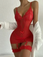 Sexy Lace Sheer Lingerie Dress With Garters & Thong - Image 6