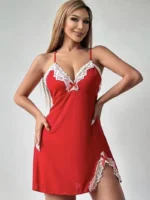 Lace Trim Hip-Hugging Side Slit Chemise Nightgown - Image 22
