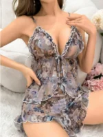 Floral Printed Sleepwear Set With Sexy Spaghetti Strap Tank Top And Shorts - Image 6