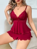 Lace Trim Cami Shorts Set Sexy Lingerie Set - Image 6