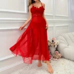 Sexy Sheer Mesh Lace Polka Dot Long Nightdress Babydoll Lingerie For Bridal Honeymoon Wedding - Image 5