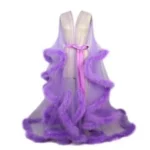Glamorous Sheer Feather Trim Long Robe - Image 16