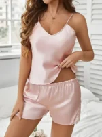 Satin Lace-Trim Cami Shorts Pajamas Set - Image 7