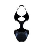 Hollow-out Halter Backless Bodysuit Black PU Leather Teddy Lingeries - Image 7
