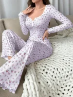 Two-Piece Floral Print Long Sleeve & Pants Pajama Set - Image 7
