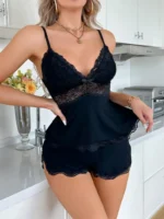 Lace Trim Cami Shorts Set Sexy Lingerie Set - Image 9