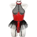 Latex Teddy Babydolls Leather Fishnet See-Through Teddy Lingerie Zip Crotch Bodysuits - Image 25