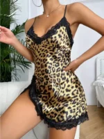 Sexy Criss Cross Backless Silk Satin Slip Dress – Lace Trim V Neck Split Thigh Nightgown Loungewear - Image 44