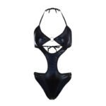 Hollow-out Halter Backless Bodysuit Black PU Leather Teddy Lingeries - Image 6