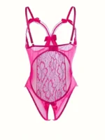 Sexy Floral Lace Trim Open Bust Crotchless Teddy Lingerie - Image 13