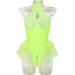 Latex Teddy Babydolls Leather Fishnet See-Through Teddy Lingerie Zip Crotch Bodysuits - Image 32