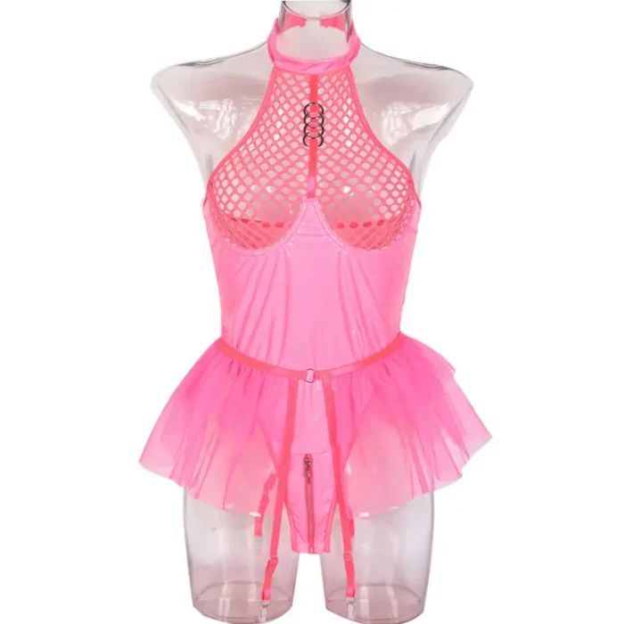 Latex Teddy Babydolls Leather Fishnet See-Through Teddy Lingerie Zip Crotch Bodysuits - Image 40
