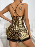 Sexy Criss Cross Backless Silk Satin Slip Dress – Lace Trim V Neck Split Thigh Nightgown Loungewear - Image 45