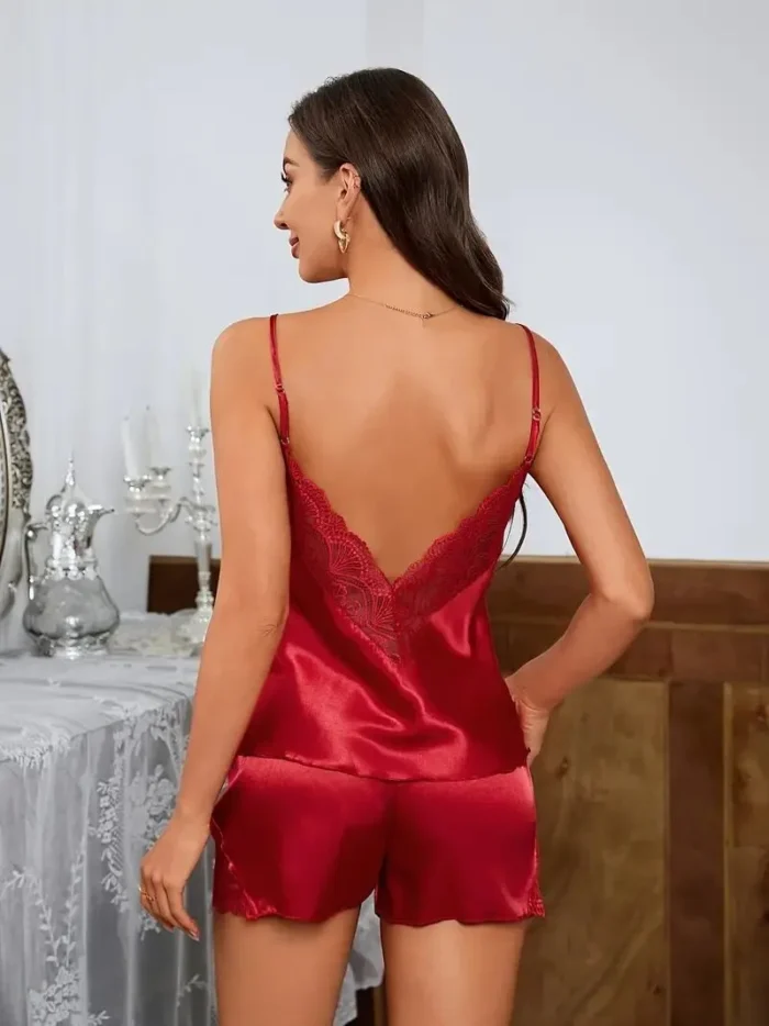 Satin Lace-Trim Cami Shorts Pajamas Set - Image 9