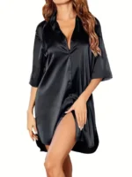 Satin Button-Down Shirt Nightdress - Image 4