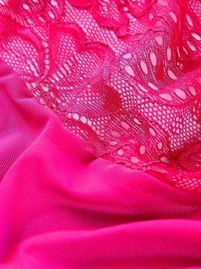 Sexy Floral Lace Trim Open Bust Crotchless Teddy Lingerie - Image 14