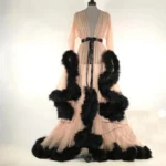 Glamorous Sheer Feather Trim Long Robe - Image 5