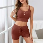 Lace Trim Ribbed Cami Top & Shorts Pajama Set - Image 9