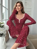 Two-Piece Floral Print Long Sleeve & Pants Pajama Set - Image 9