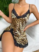 Sexy Criss Cross Backless Silk Satin Slip Dress – Lace Trim V Neck Split Thigh Nightgown Loungewear - Image 46