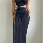 Sexy Sheer Mesh One-Piece Nightdress with Cutout & Chain Detail