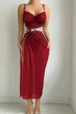 Sexy Sheer Mesh One-Piece Nightdress with Cutout & Chain Detail - Image 10