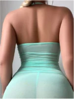 Sexy Sheer Mesh Ruched Bodycon Mini Dress with Chain Detail & Thong Lingerie Set 2 Piece Clubwear Outfit - Image 35