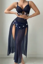Midnight Glam Valentine’s Rhinestone Lingerie 3-Piece Set – Sexy Top, G-String Panty & High Slit Maxi Skirt Outfit - Image 7