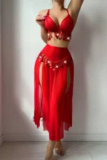 Midnight Glam Valentine’s Rhinestone Lingerie 3-Piece Set – Sexy Top, G-String Panty & High Slit Maxi Skirt Outfit - Image 6