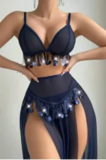 Midnight Glam Valentine’s Rhinestone Lingerie 3-Piece Set – Sexy Top, G-String Panty & High Slit Maxi Skirt Outfit - Image 8