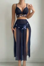 Midnight Glam Valentine’s Rhinestone Lingerie 3-Piece Set – Sexy Top, G-String Panty & High Slit Maxi Skirt Outfit - Image 11