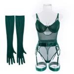 Sheer Mesh Garter Bodysuit with Gloves Sexy Lingerie Set - Image 20