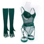 Sheer Mesh Garter Bodysuit with Gloves Sexy Lingerie Set - Image 21