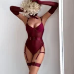 Sheer Mesh Garter Bodysuit with Gloves Sexy Lingerie Set - Image 4