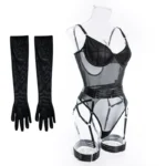 Sheer Mesh Garter Bodysuit with Gloves Sexy Lingerie Set - Image 31